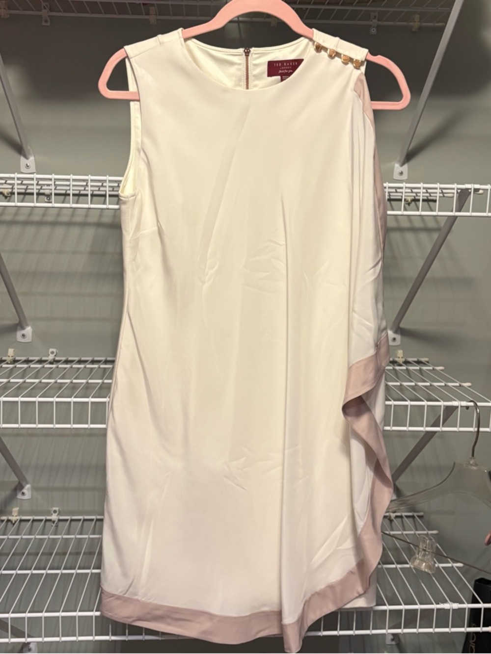 Ted Baker White One Sided Draped Tunic Dress with Blush Trim